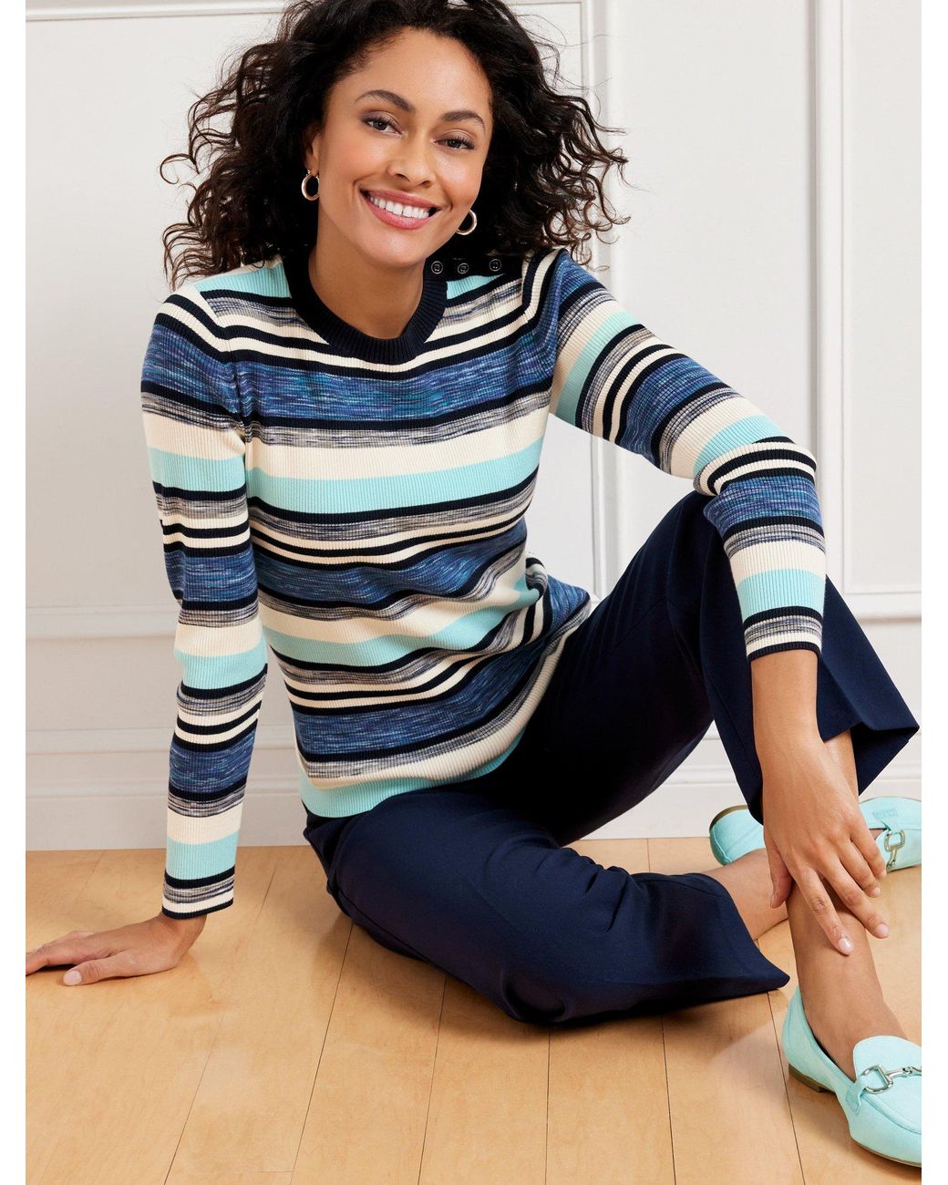 Talbots Crewneck Sweater in Blue Lyst