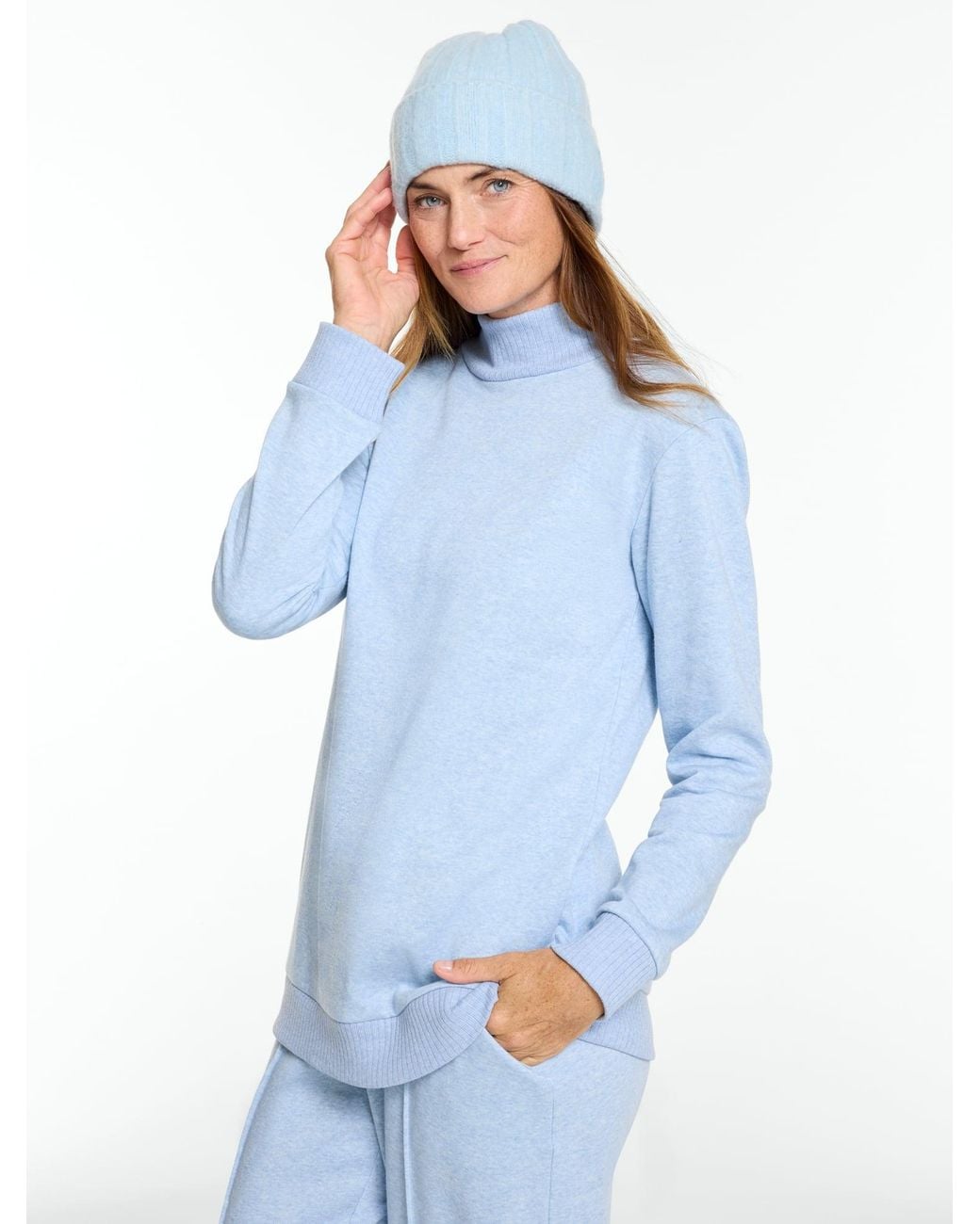 Talbots Blue Cozy Fleece Ribbed Mockneck Pullover Sweater