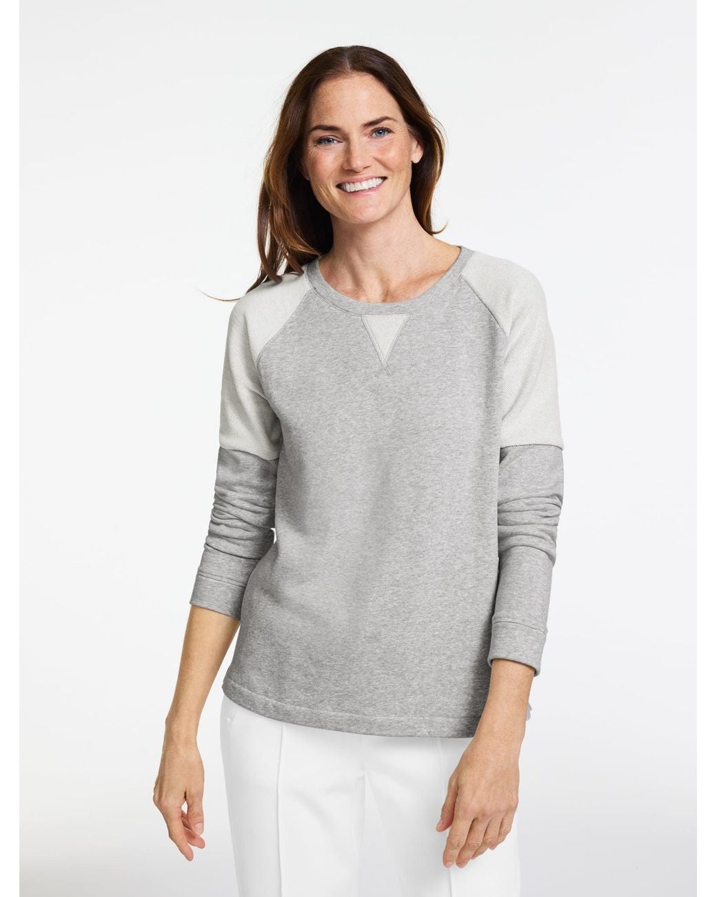 Talbots Gray Cozy French Terry Crewneck Sweater Pullover