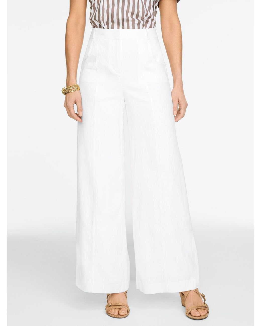 Talbots White Linen Wide Leg Trousers