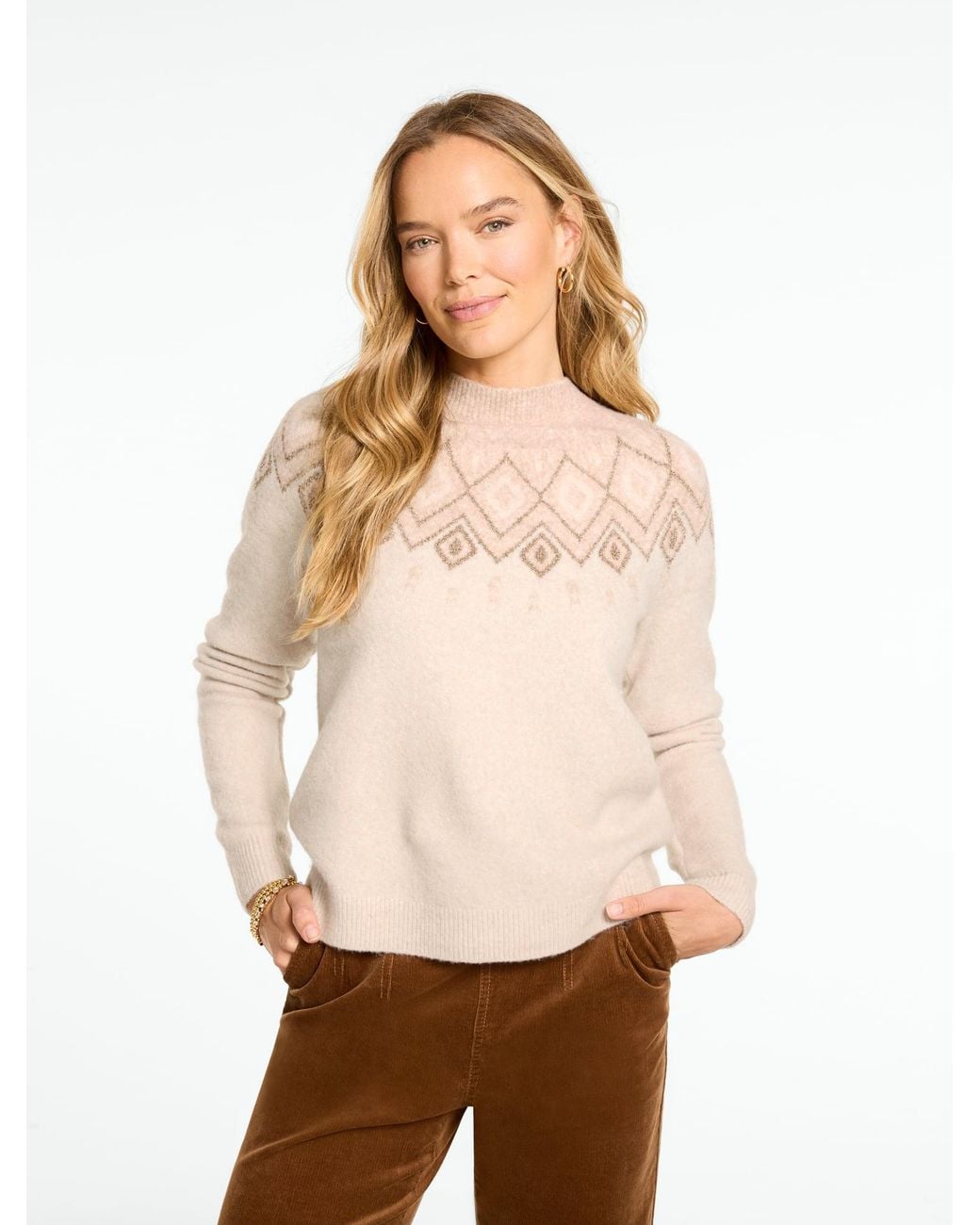 Talbots Natural Metallic Fair Isle Crewneck Sweater
