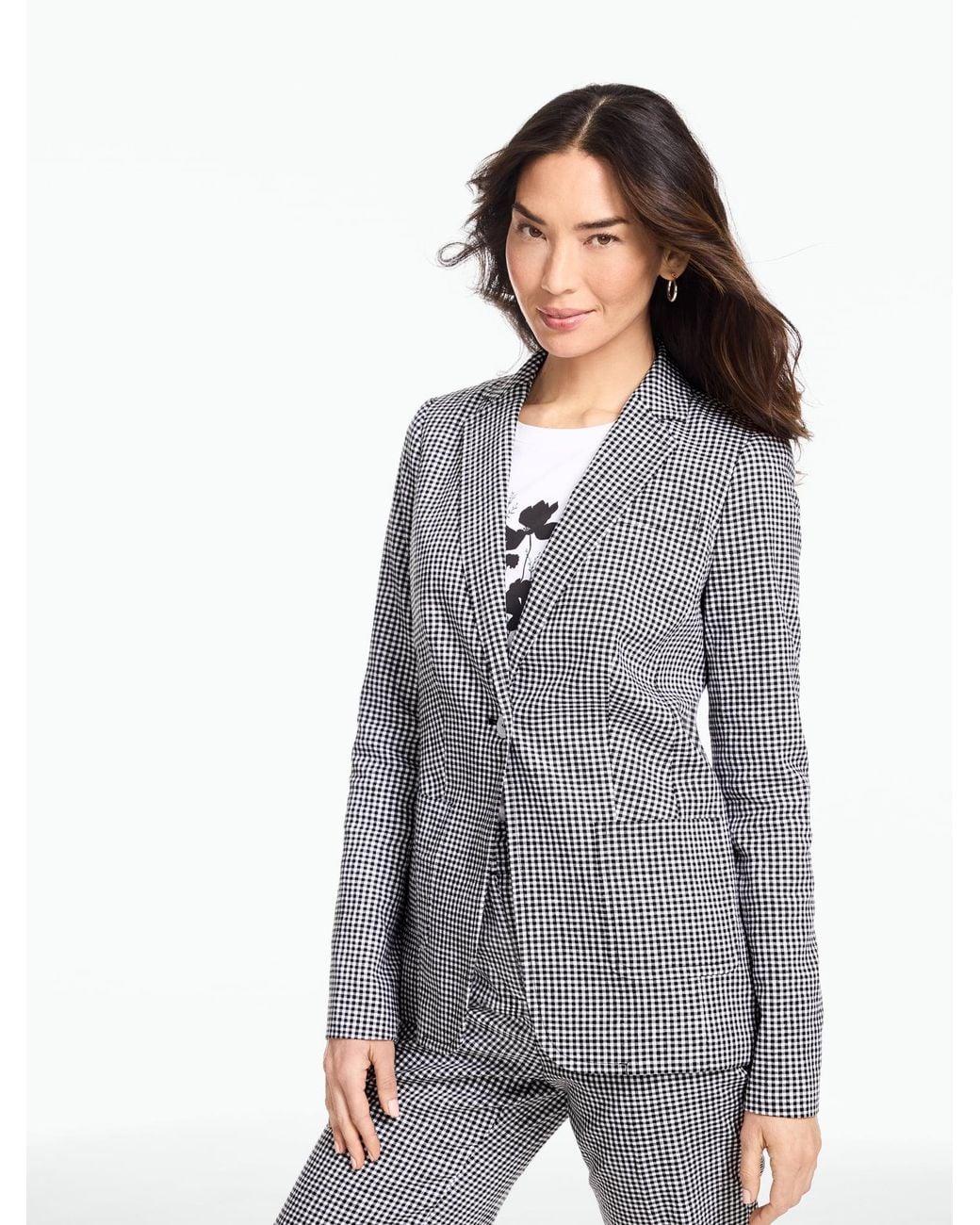 Talbots Gray Beach Gingham Linen Blazer