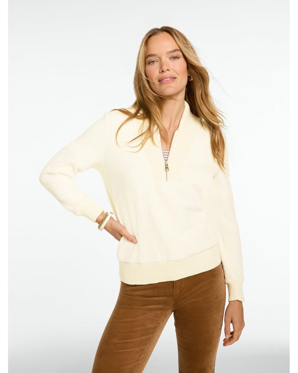 Talbots White Microfleece Quarter-zip Pullover Sweater