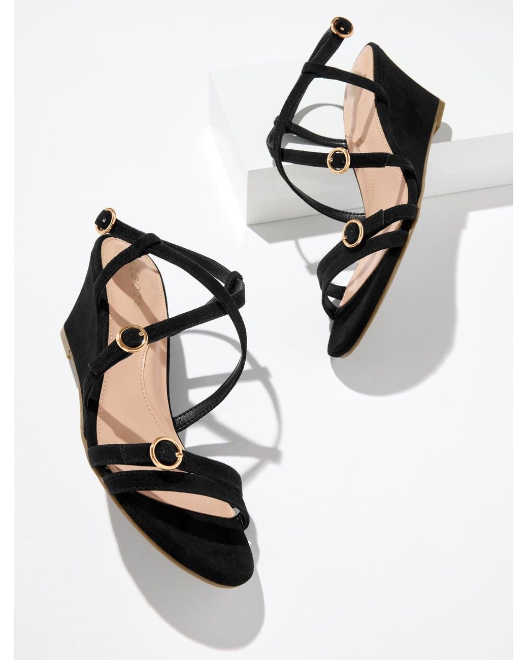 Talbots Black Royce Strappy Wedge Suede Sandals