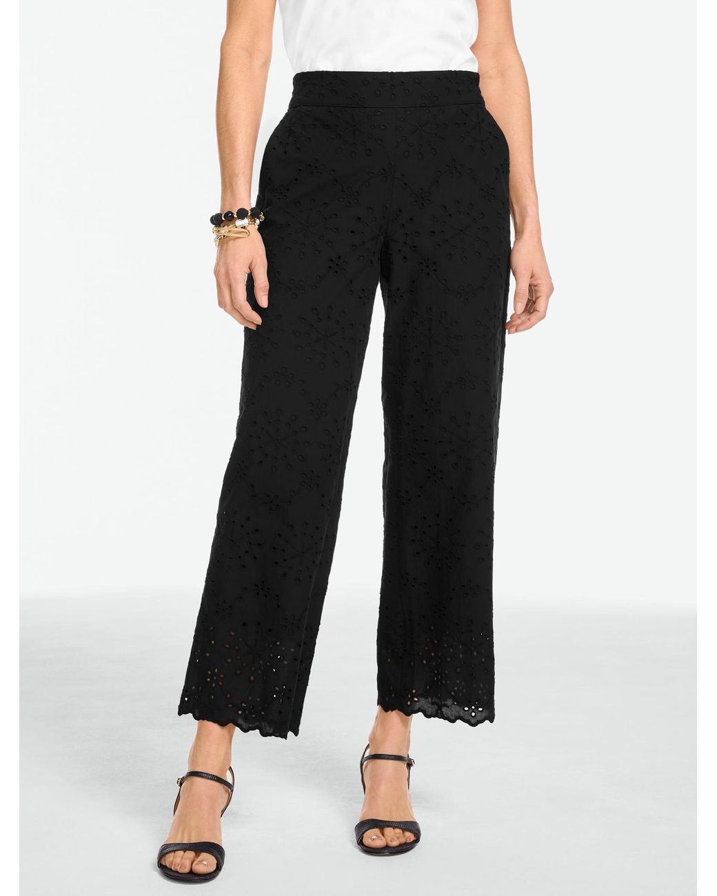 Talbots Black Eyelet Wide Crop Pull-on Pants