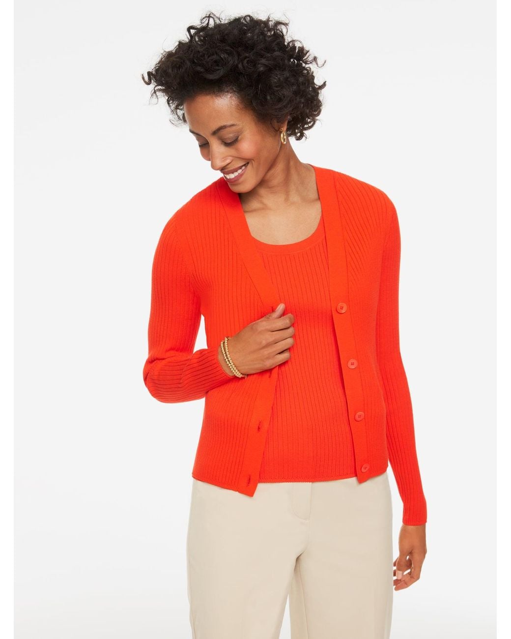 Talbots Red Ribbed Cardigan Sweater