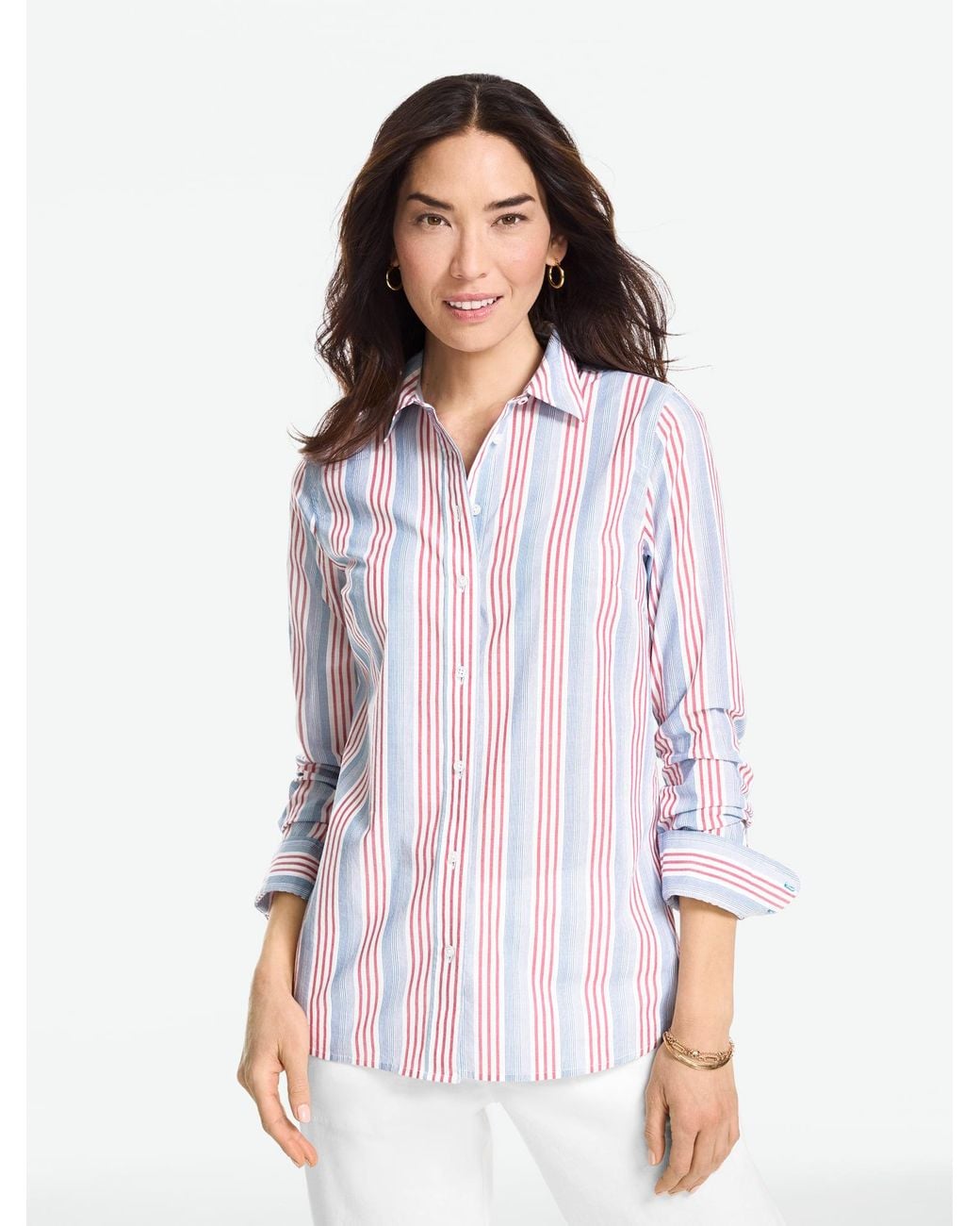 Talbots White Shore Stripe Modern Classic Shirt