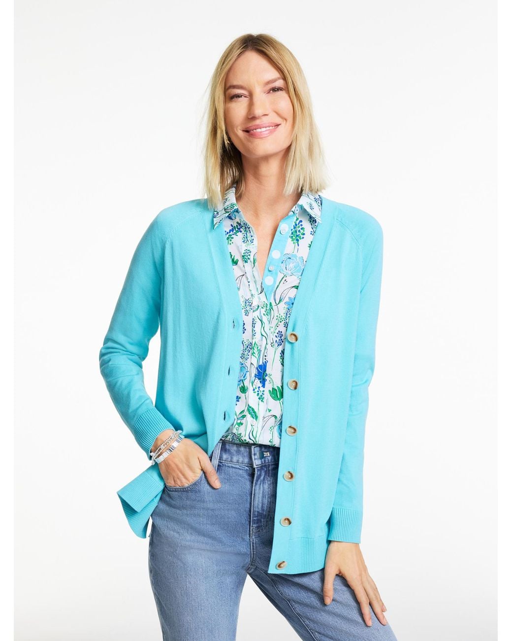 Talbots Blue V-neck Girlfriend Cardigan Sweater