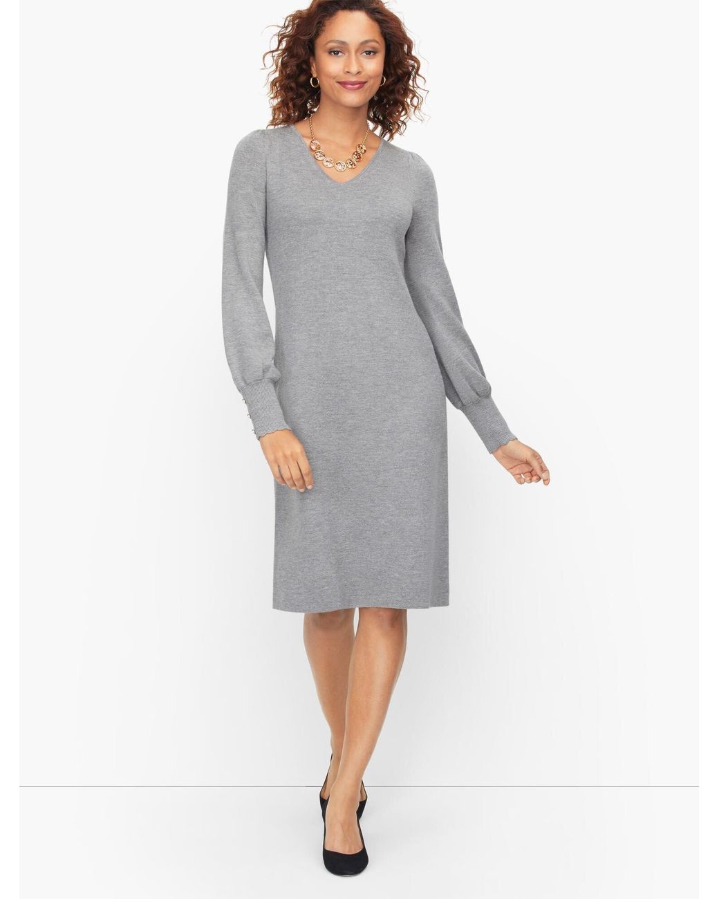 Talbots Wool Soft Merino Vneck Sweater Dress in Gray Lyst