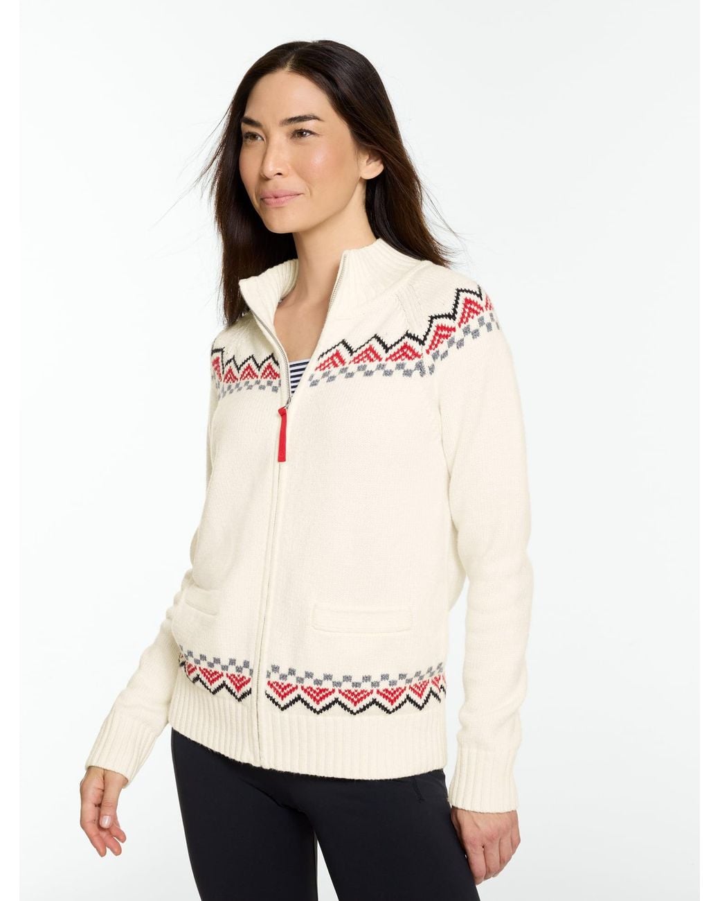 Talbots White Snowflake Full-zip Mockneck Sweater