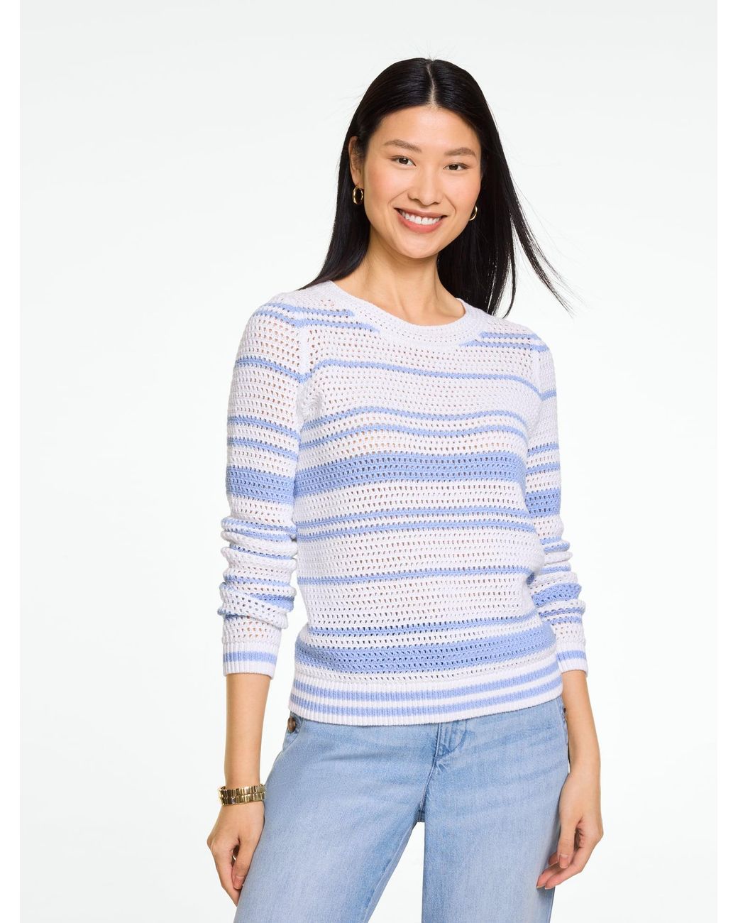 Talbots White Open Stitch Crewneck Sweater