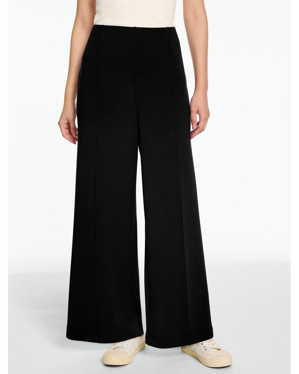 Talbots Black Airknit Stretch Ribbed High Waist Wide Leg Pants