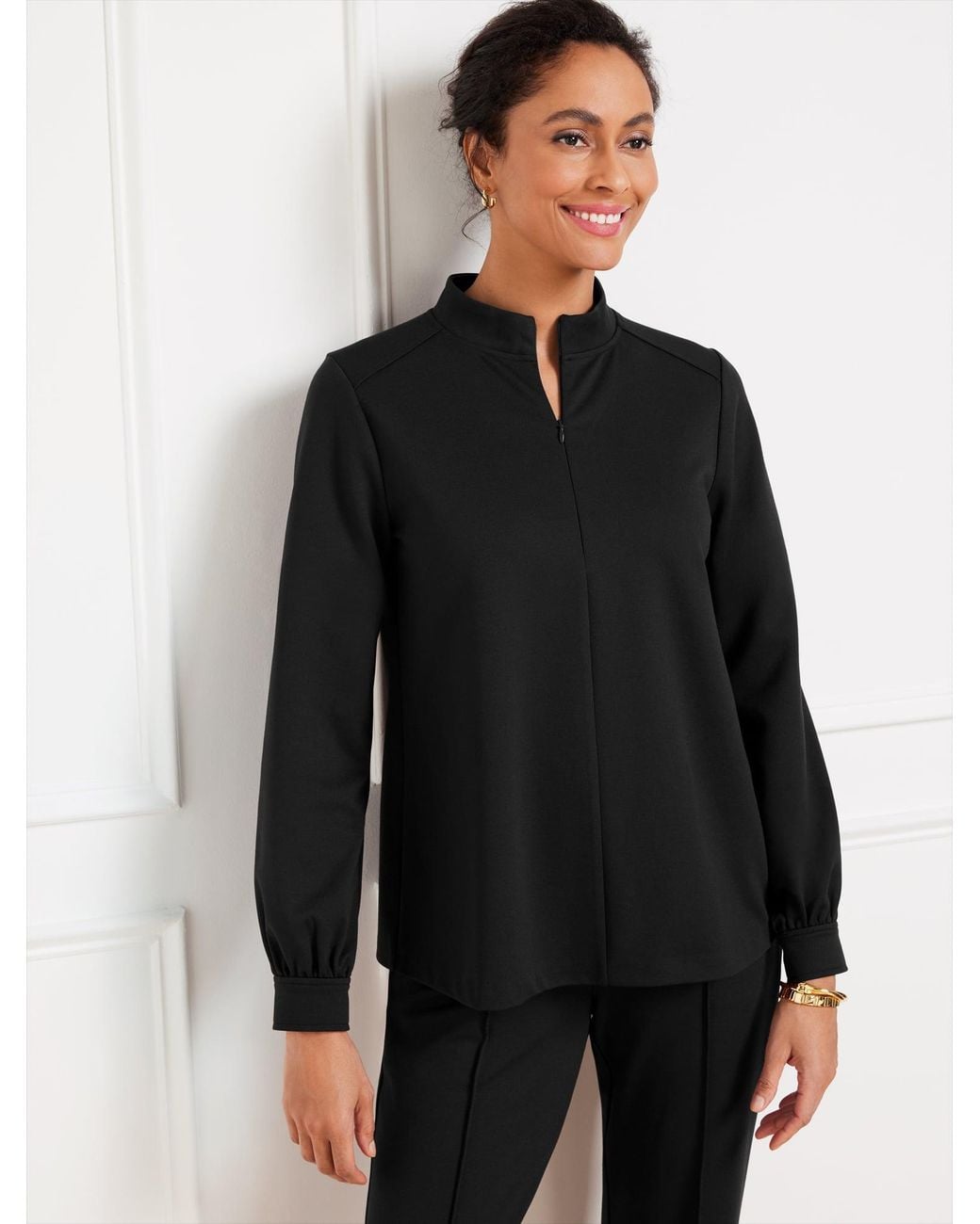 Talbots Black Passport Ponte Zip Mockneck Pullover Sweater