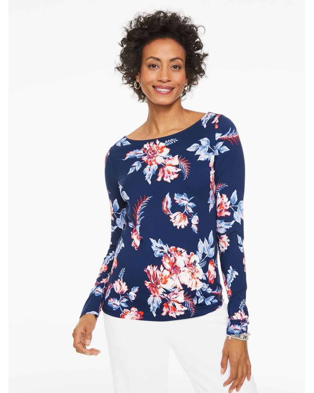 Talbots Blue Effortless Jersey Bateau Neck Top