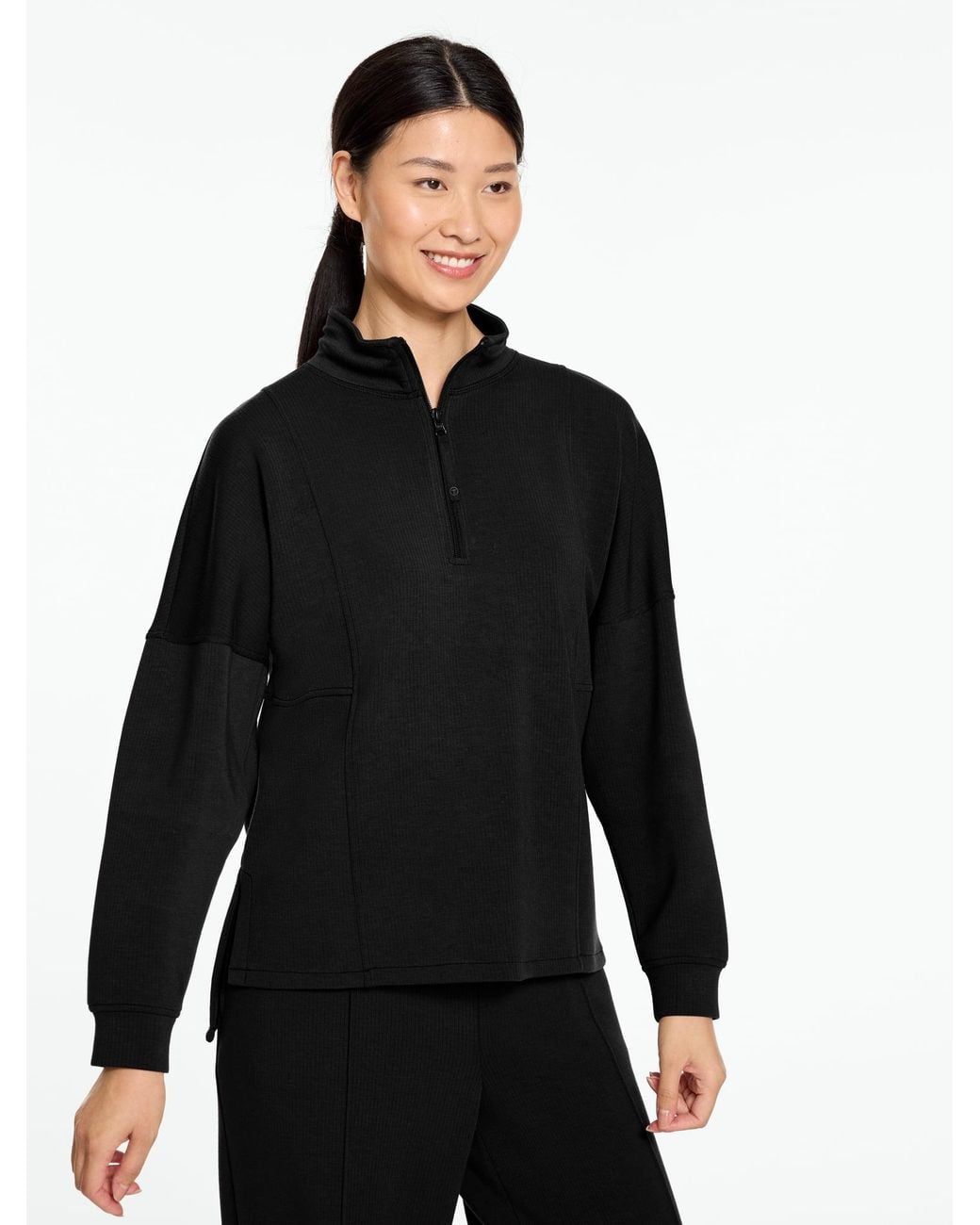 Talbots Black Airknit Stretch Ribbed Half-zip Pullover Sweater