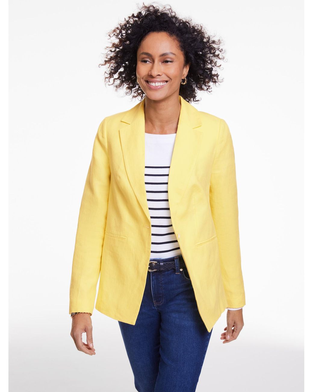 Talbots White Classic Linen Single Button Blazer