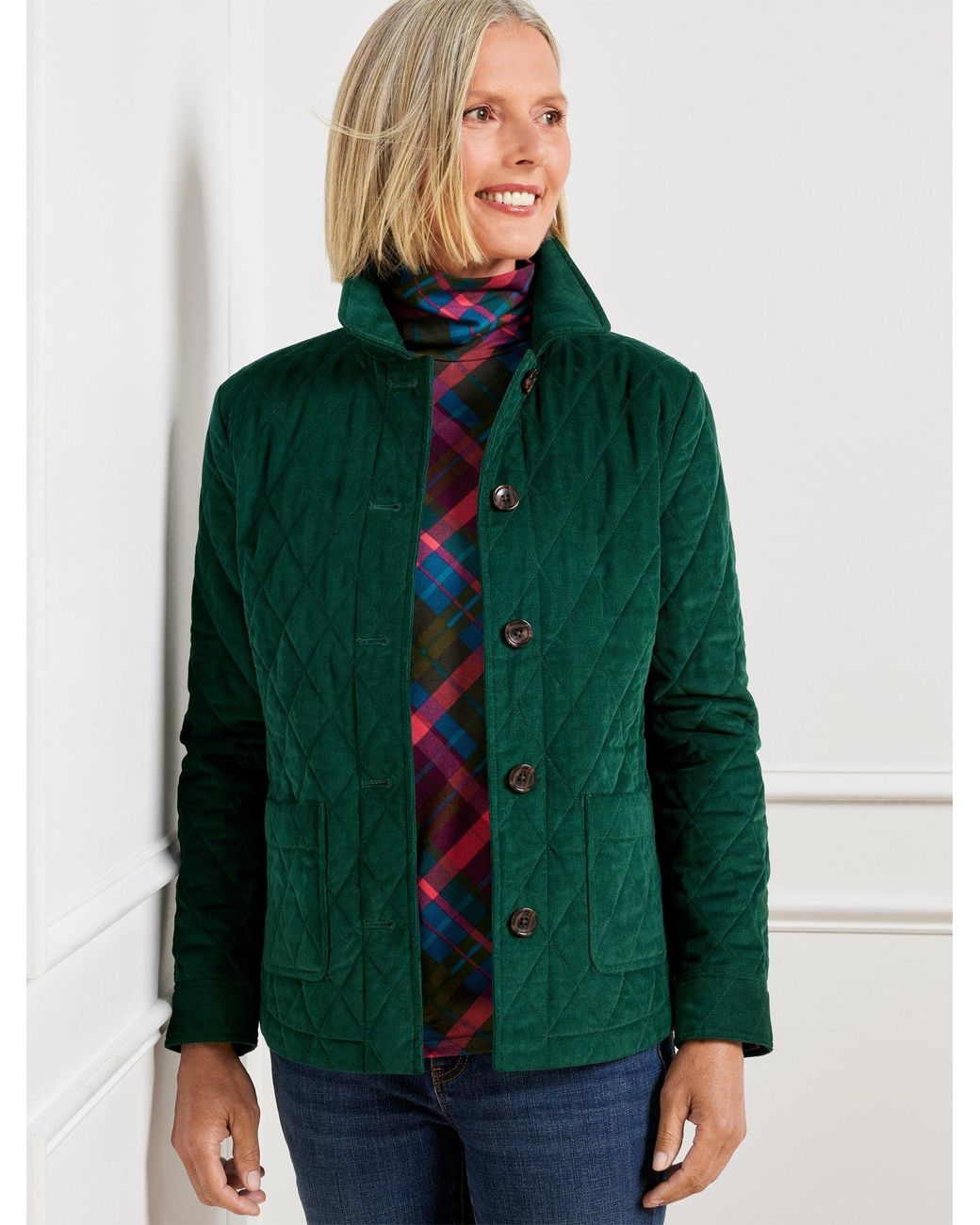 Womens green top quilted coat