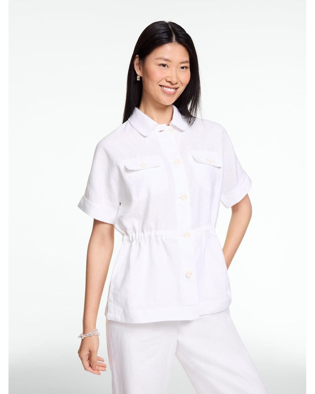 Talbots White Washed Linen Cinched Shirt Jacket