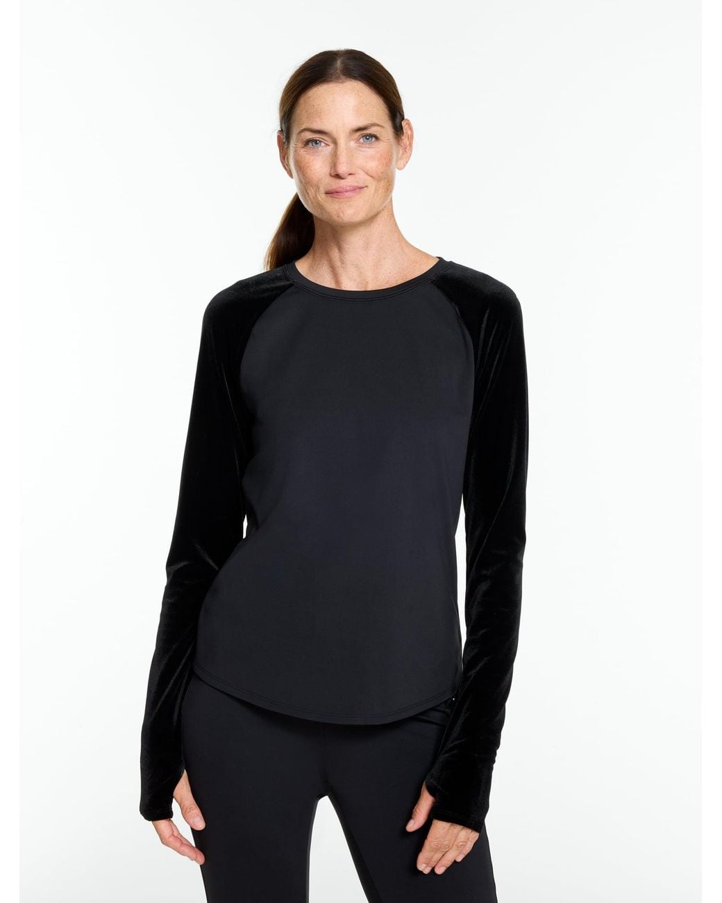 Talbots Black Mixed Media Velour Raglan T-shirt