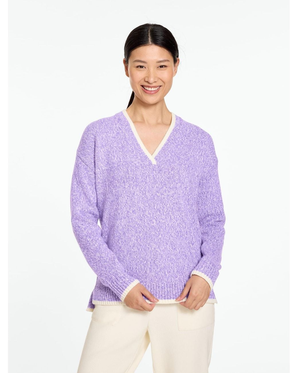 Talbots Purple Marl V-neck Tunic Sweater