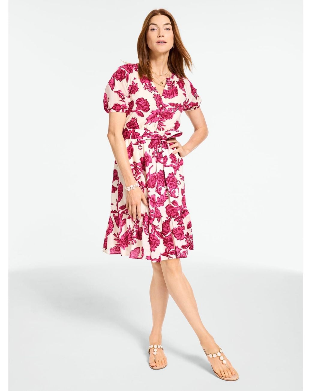 Talbots Red Voile Fit & Flare Dress
