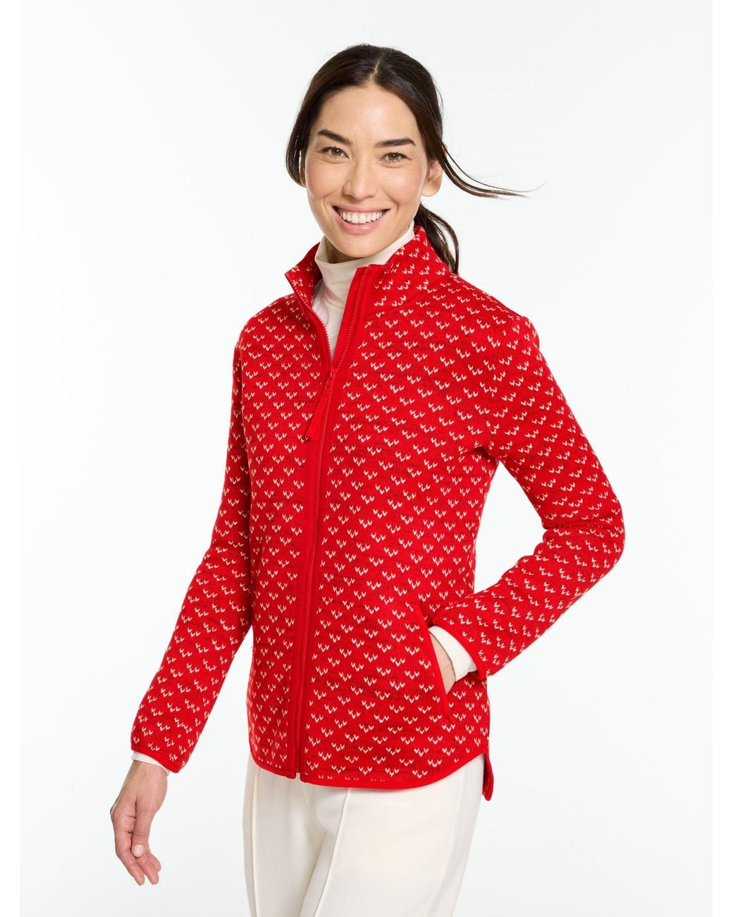 Talbots Red Luxe Fleeceback Full-zip Sweater