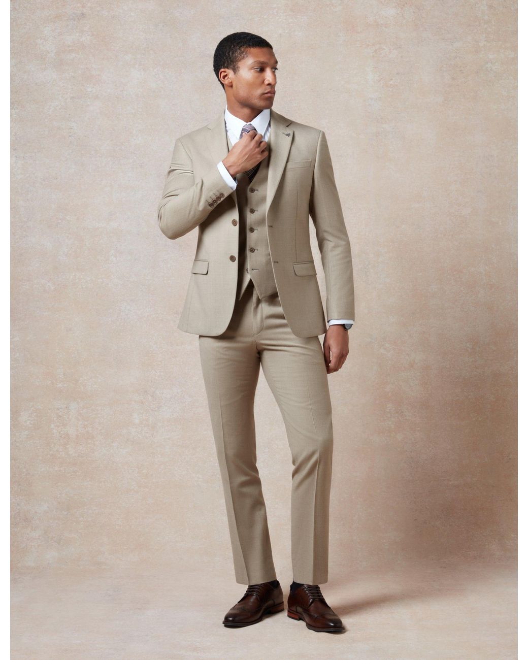 Ted Baker Natural Larkint Flannel Wool Rich Slim Suit Trousers for men