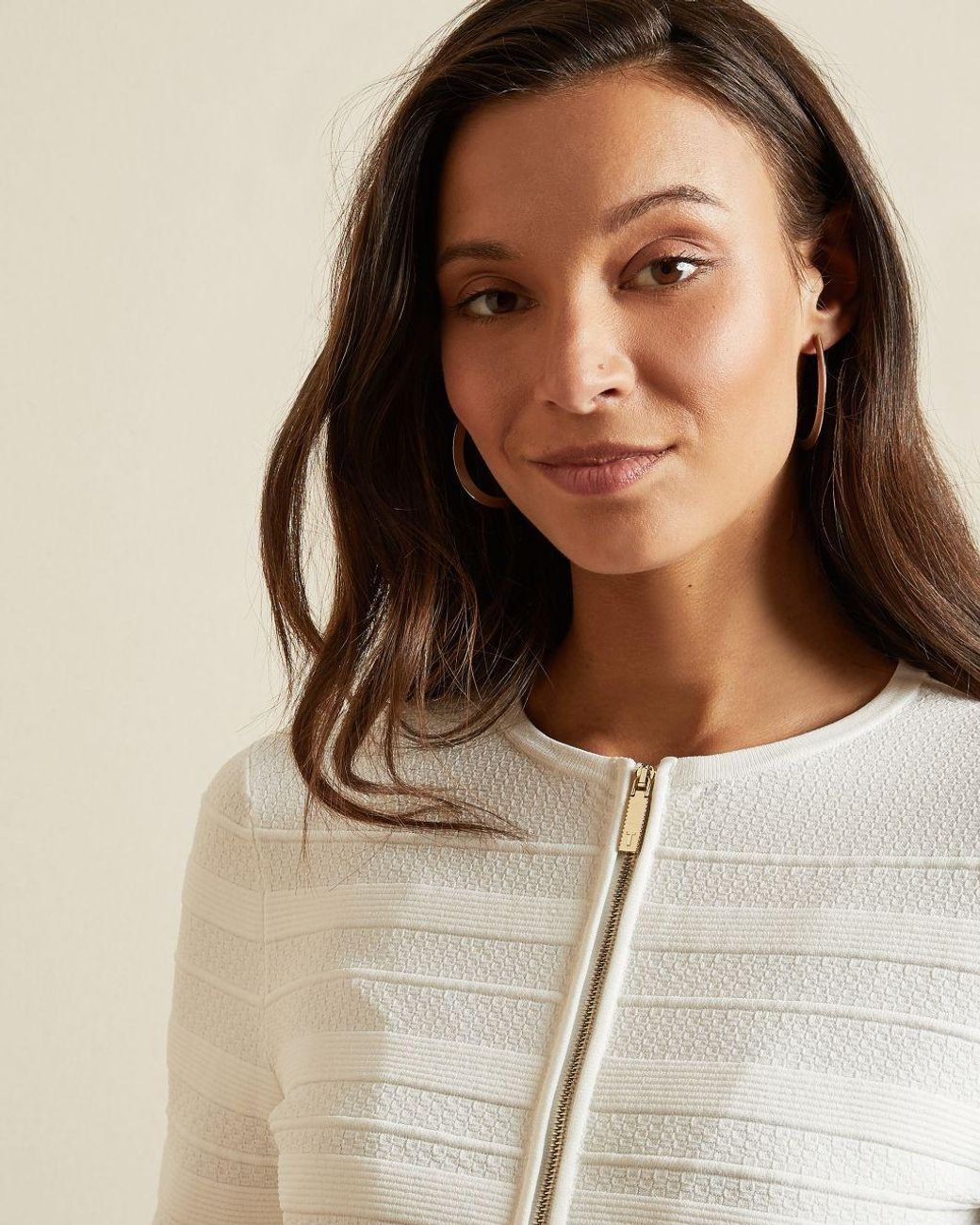 Ted Baker Structured Peplum Cardigan in White | Lyst