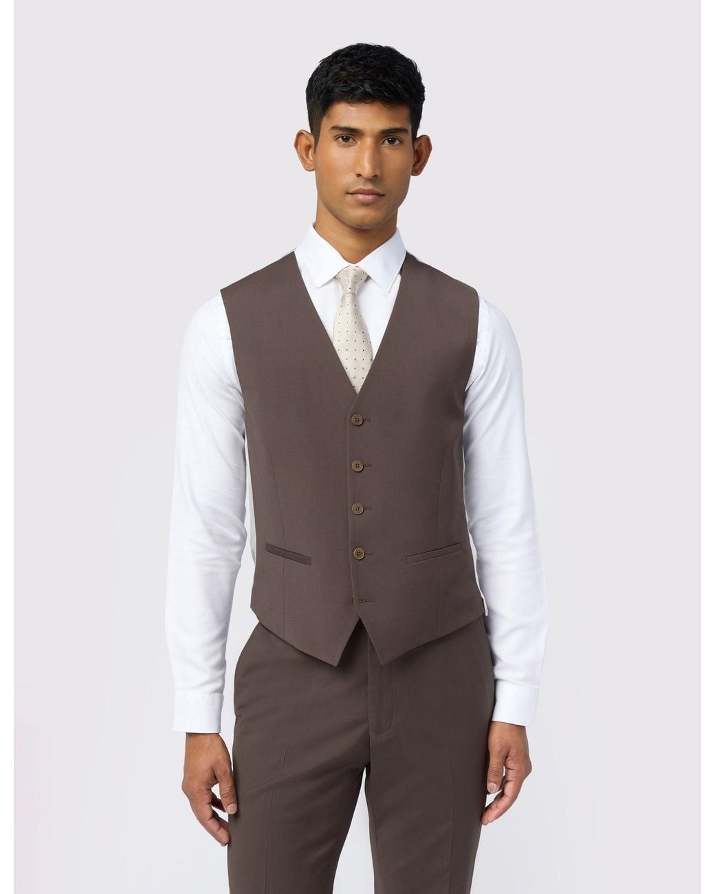 Ted Baker Brown Freethw Tonic Wool Rich Slim Suit Waistcoat for men