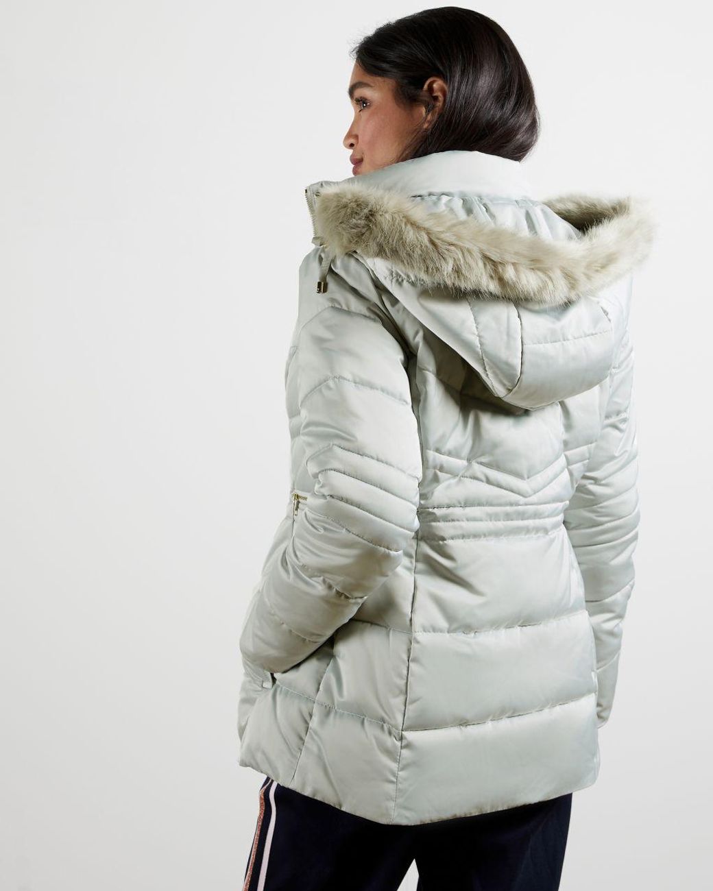 Ted Baker Fur Hood Puffa Coat in Light 