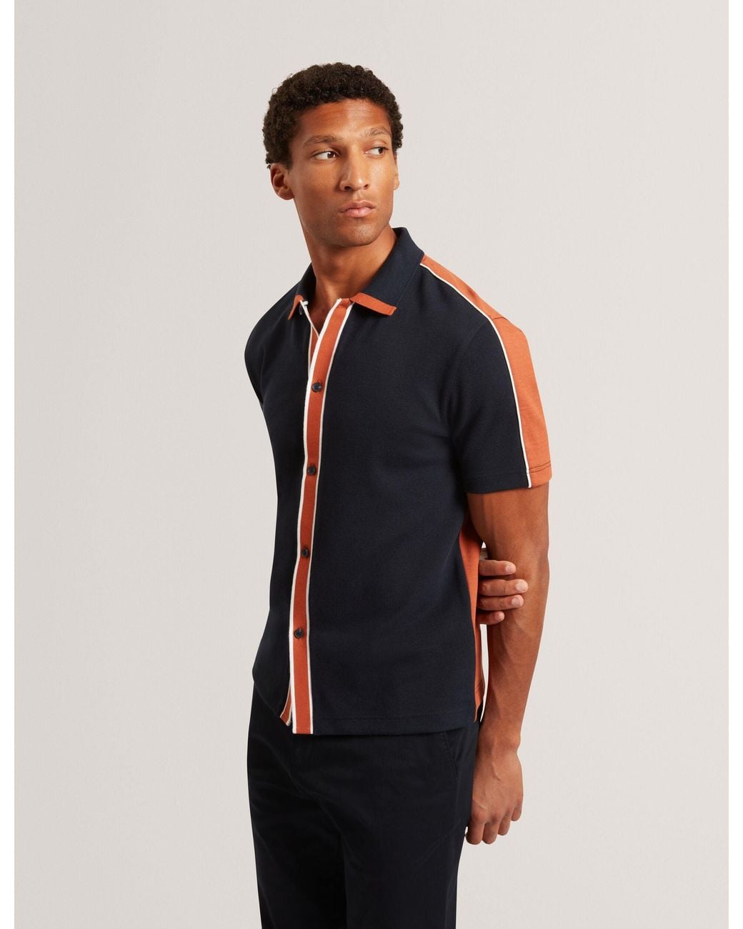 Ted Baker Blue Tirvin Short Sleeve Two-Tone Cotton Blend Polo Shirt for men