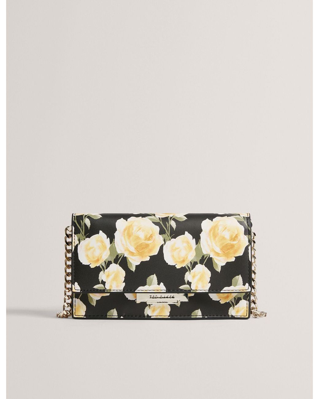 Ted Baker Metallic Mahirya Rose Print Purse With Chain Crossbody Strap
