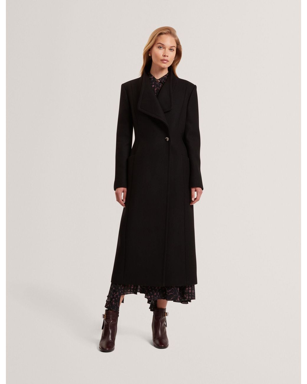 Ted Baker Black Mindee Wool Rich Hourglass Longline Wrap Coat