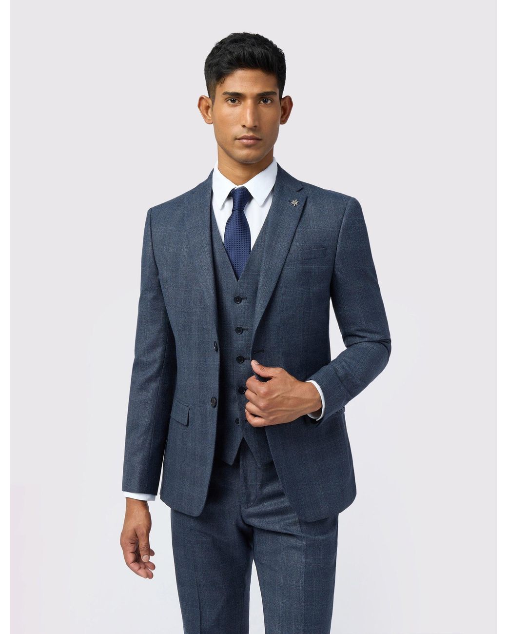 Ted Baker Blue Byrnej Tonal Check Performance Slim Suit Jacket for men