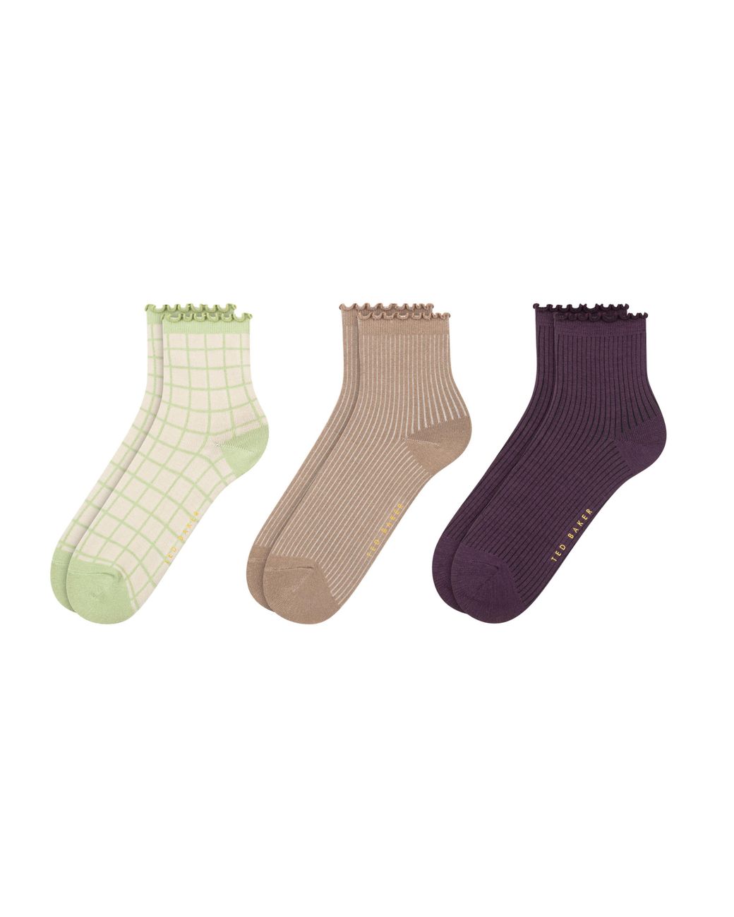 Ted Baker Green 3 Pack Mixed Ruffled Ankle Socks