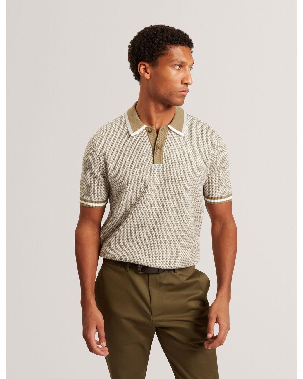 Ted Baker Natural Breame Short Sleeve Waffle Stitch Polo Shirt for men
