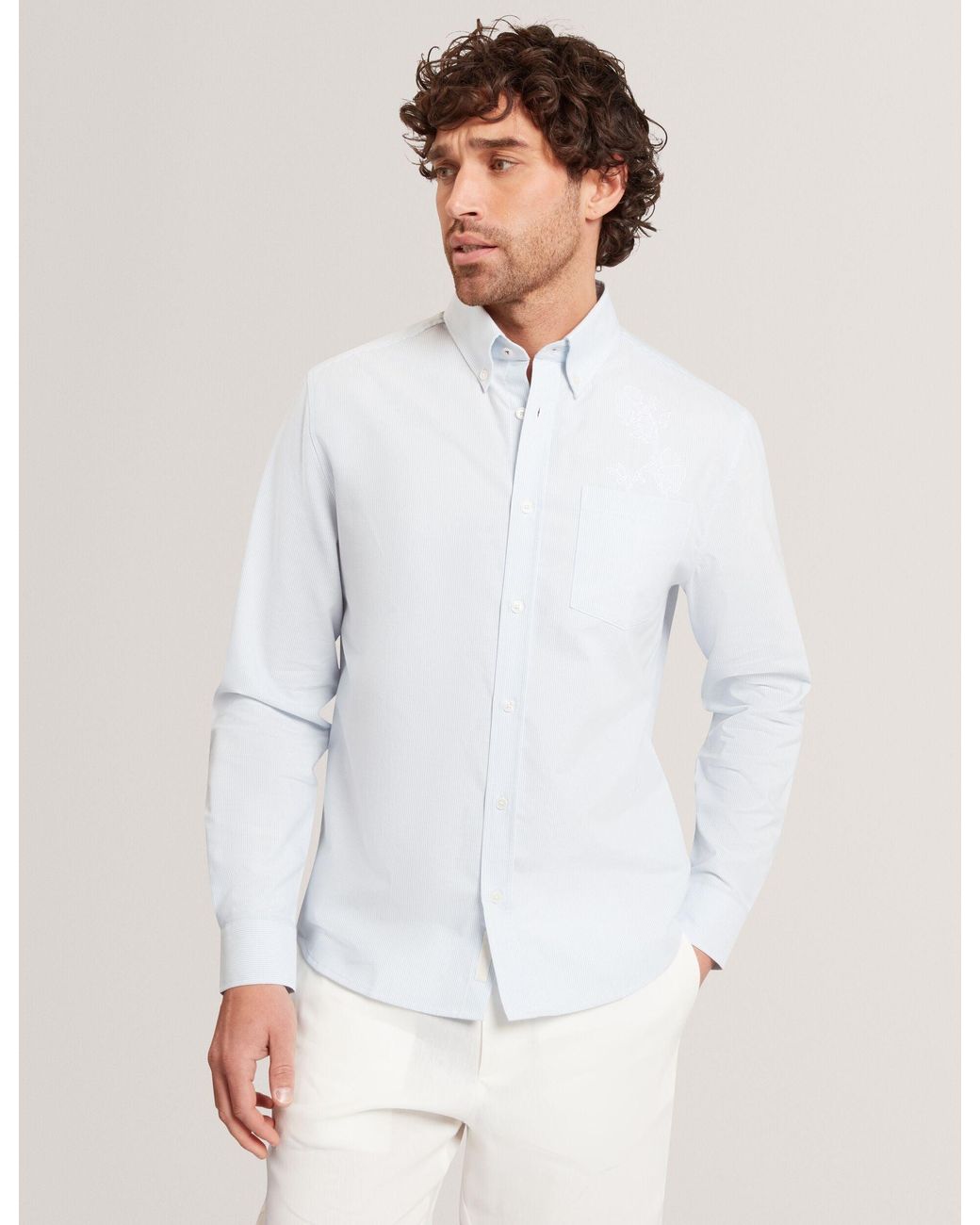 Ted Baker White Diaby Embroidered Detail Relaxed Pinstripe Shirt for men