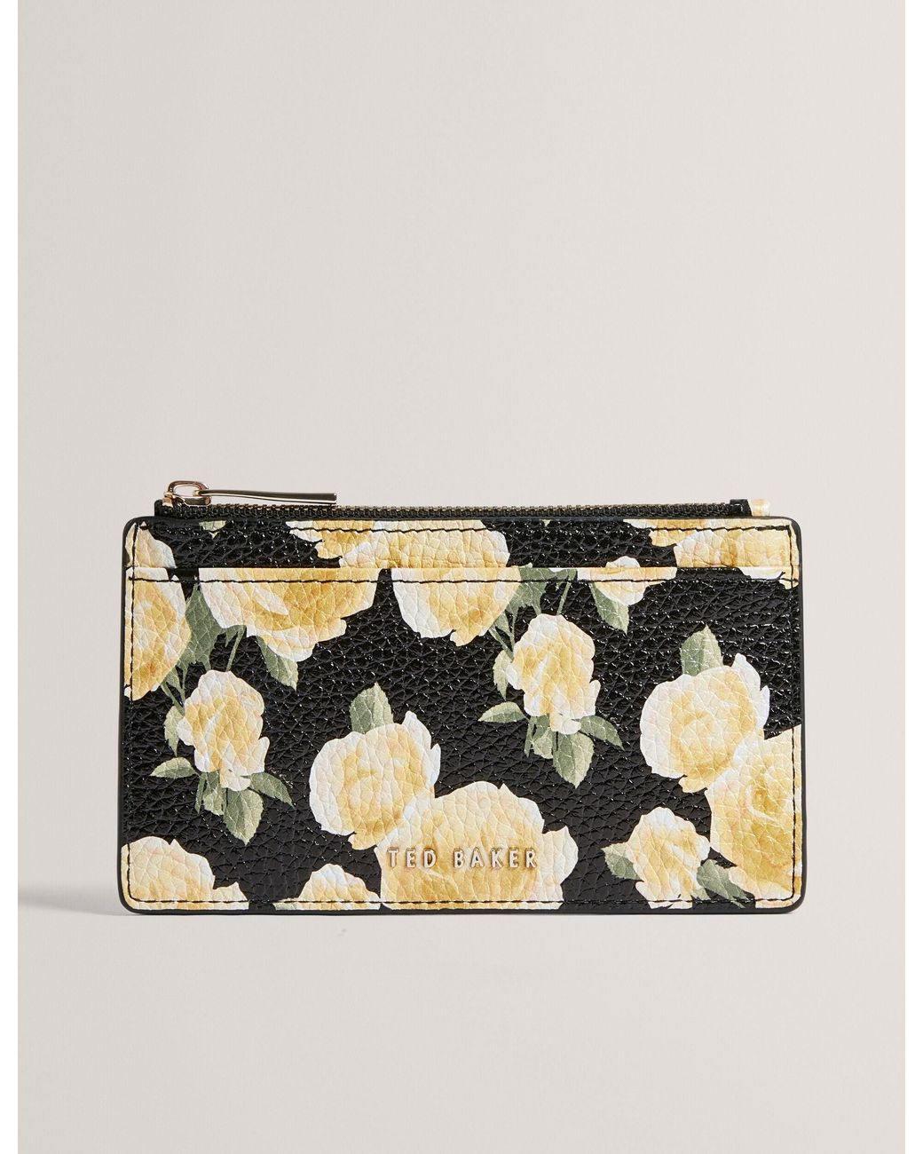 Ted Baker Metallic Becez Rose Print Leather Zip Card Holder