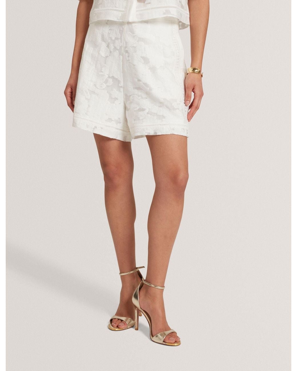 Ted Baker White Faena Floral Texture High-Waisted Woven Shorts