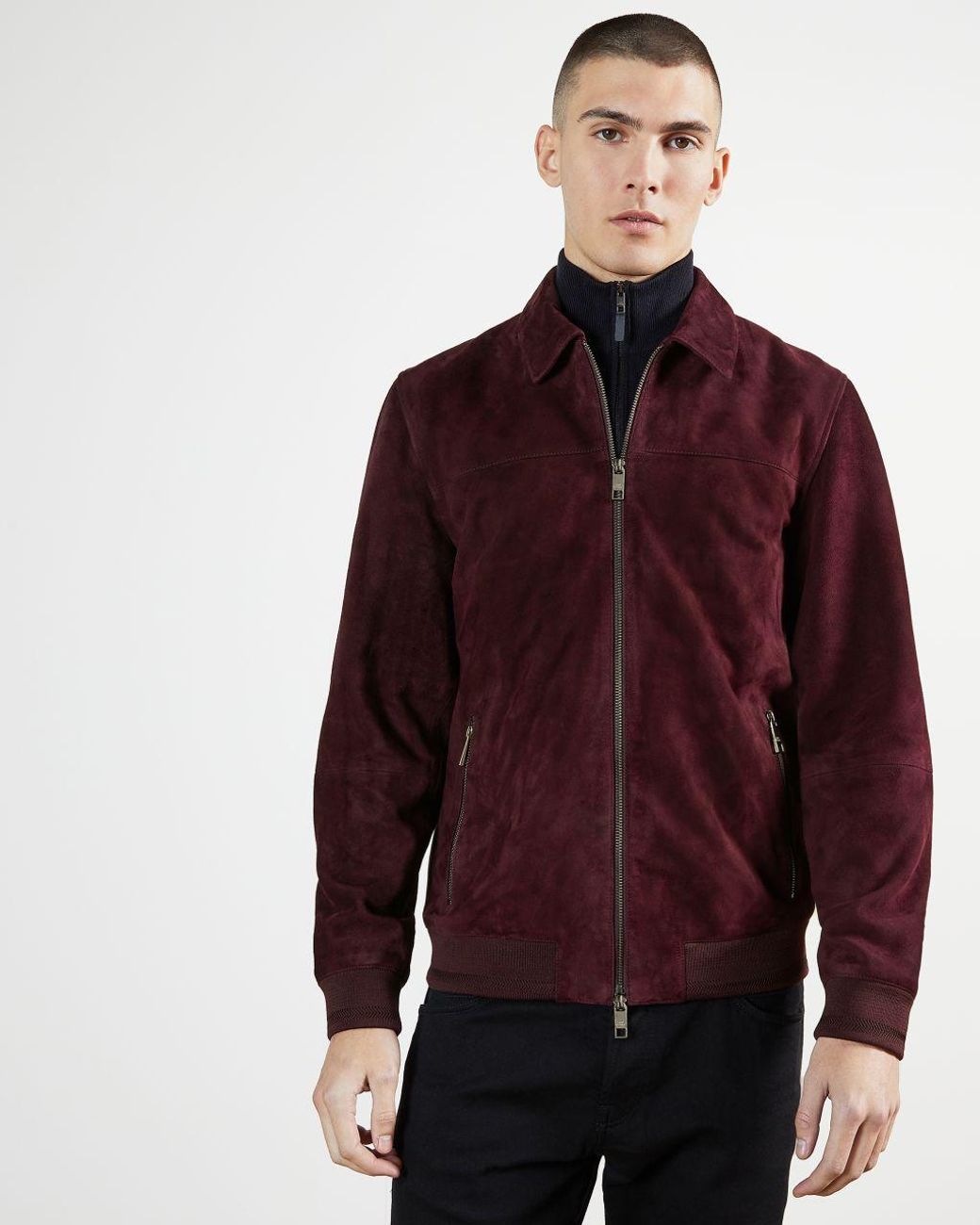 Ted Baker Suede Bomber Jacket in Purple for Men | Lyst