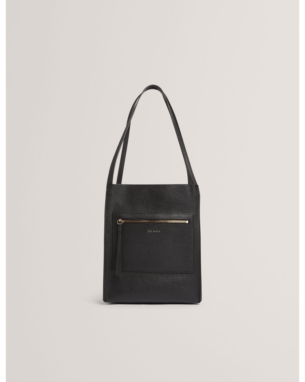 Ted Baker Black Taala Soft Leather Zip Pocket Boxy Tote Bag