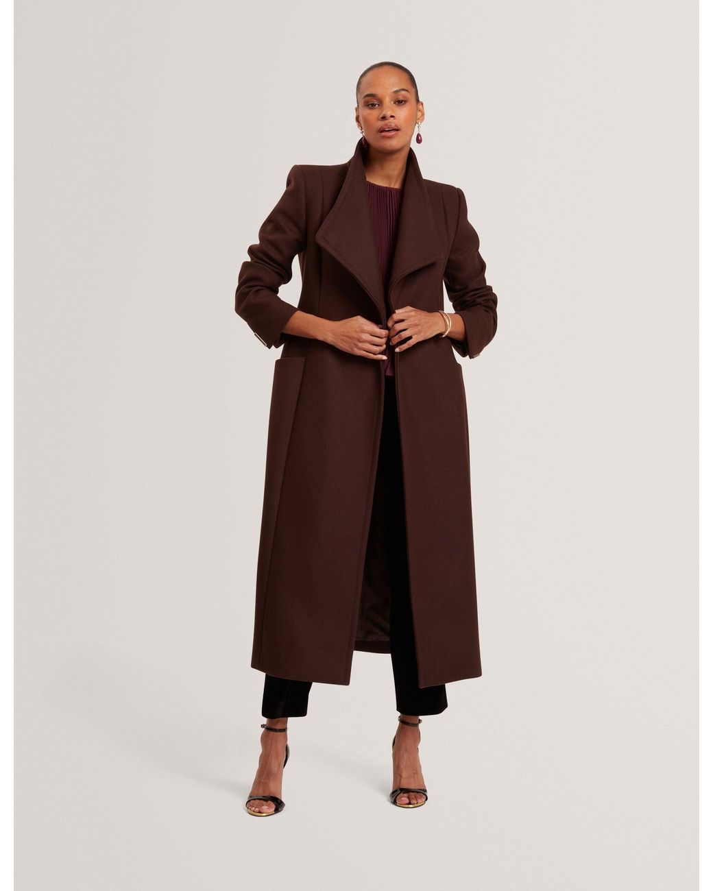 Ted Baker Brown Mindee Wool Rich Hourglass Longline Wrap Coat