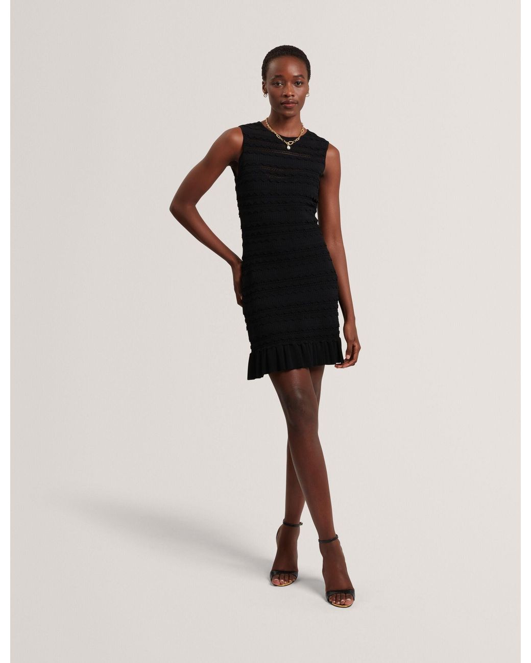 Ted Baker Natural Avela Scallop Detail Flippy Bodycon Mini Dress
