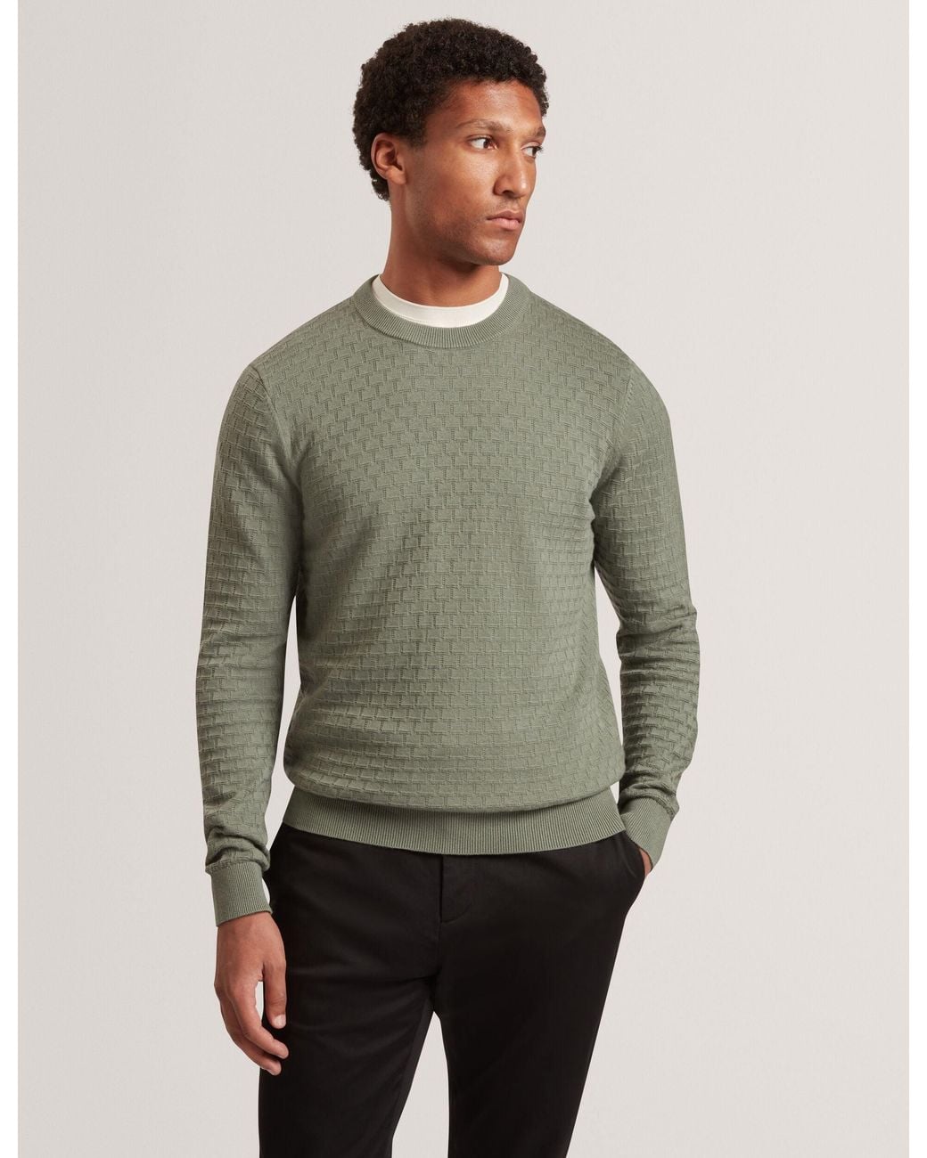 Ted Baker Green Sainsy Branded Texture Crewneck Jumper for men