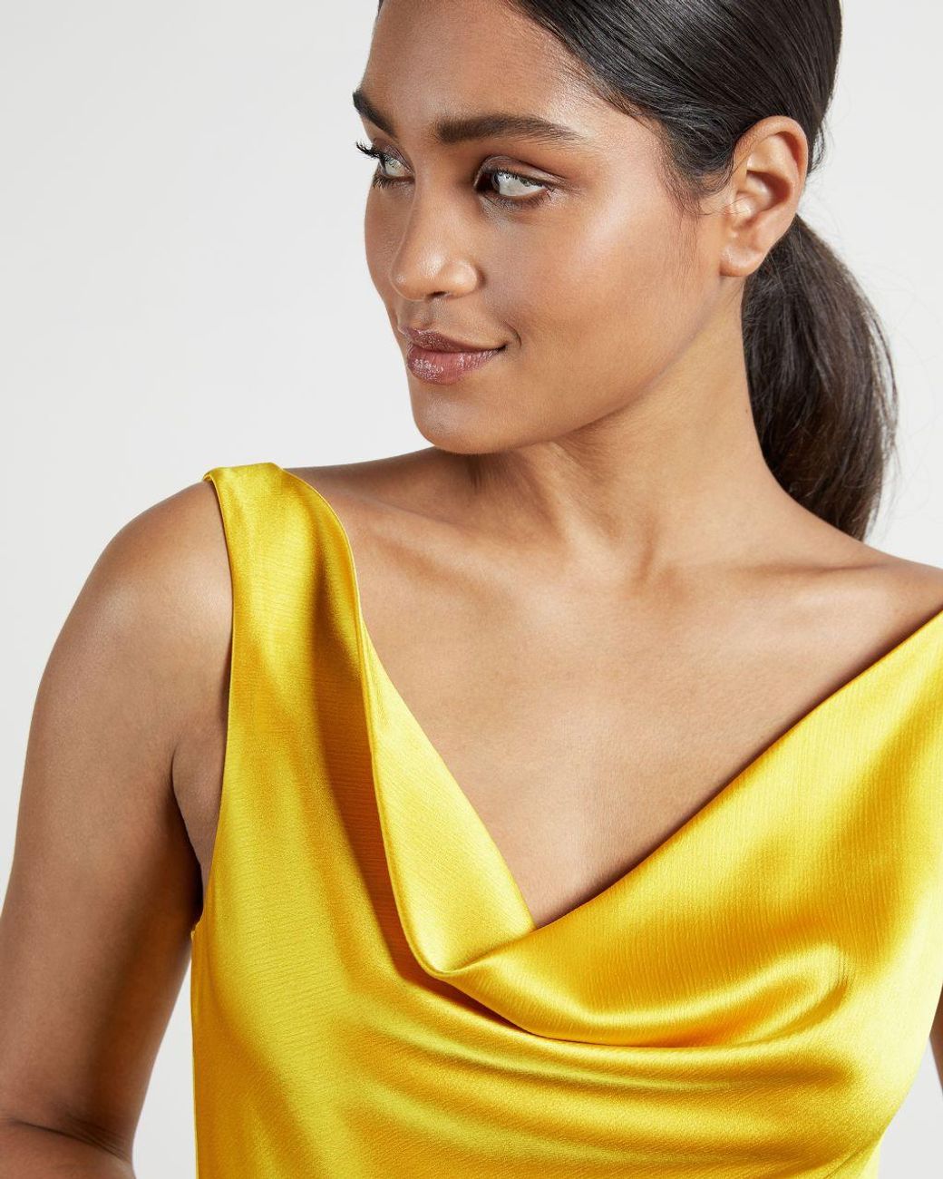 Ted Baker Cowl Neck Midi Slip Dress in Yellow Lyst