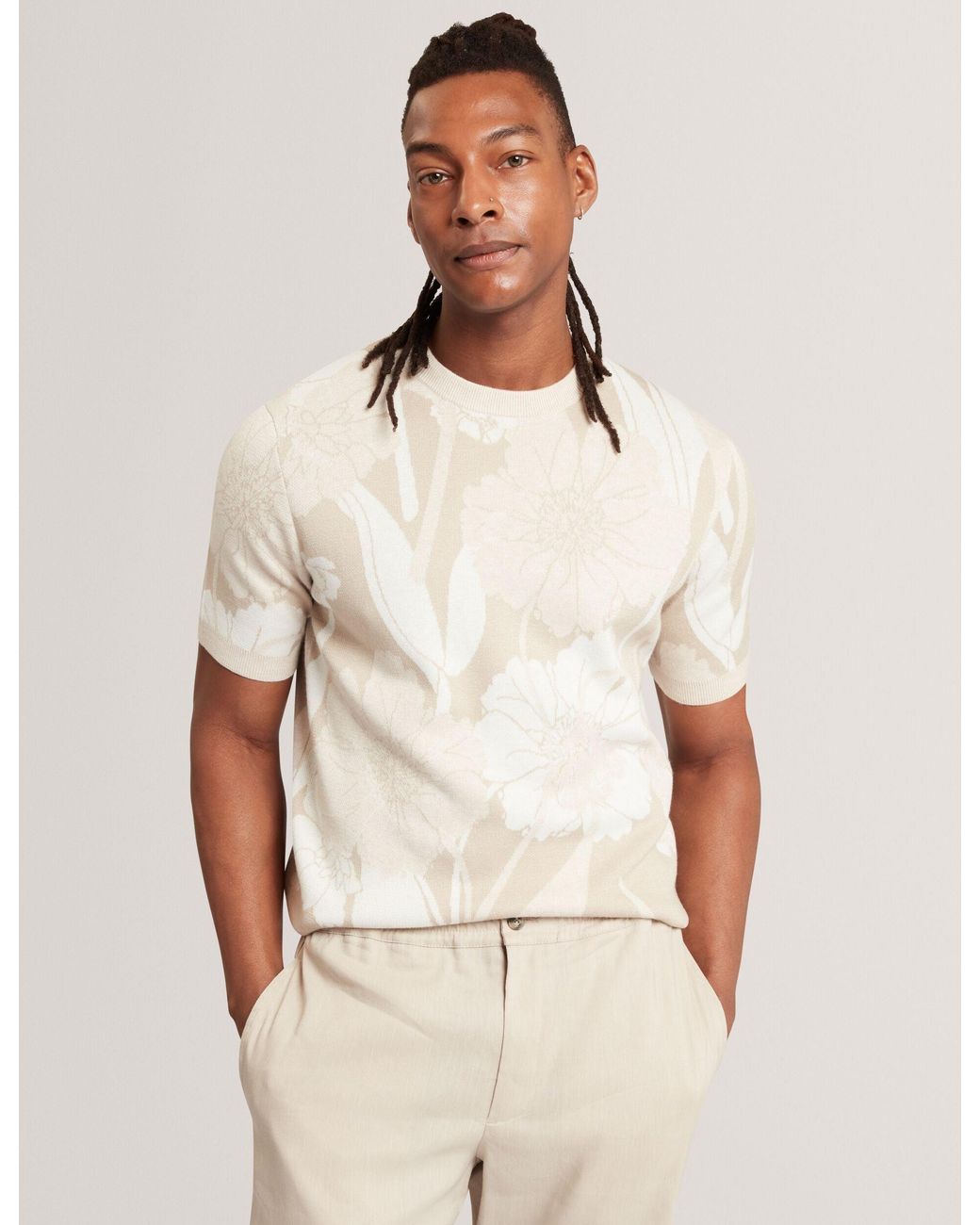 Ted Baker Natural Baryn Jacquard Botanical Wool Blend T-Shirt for men