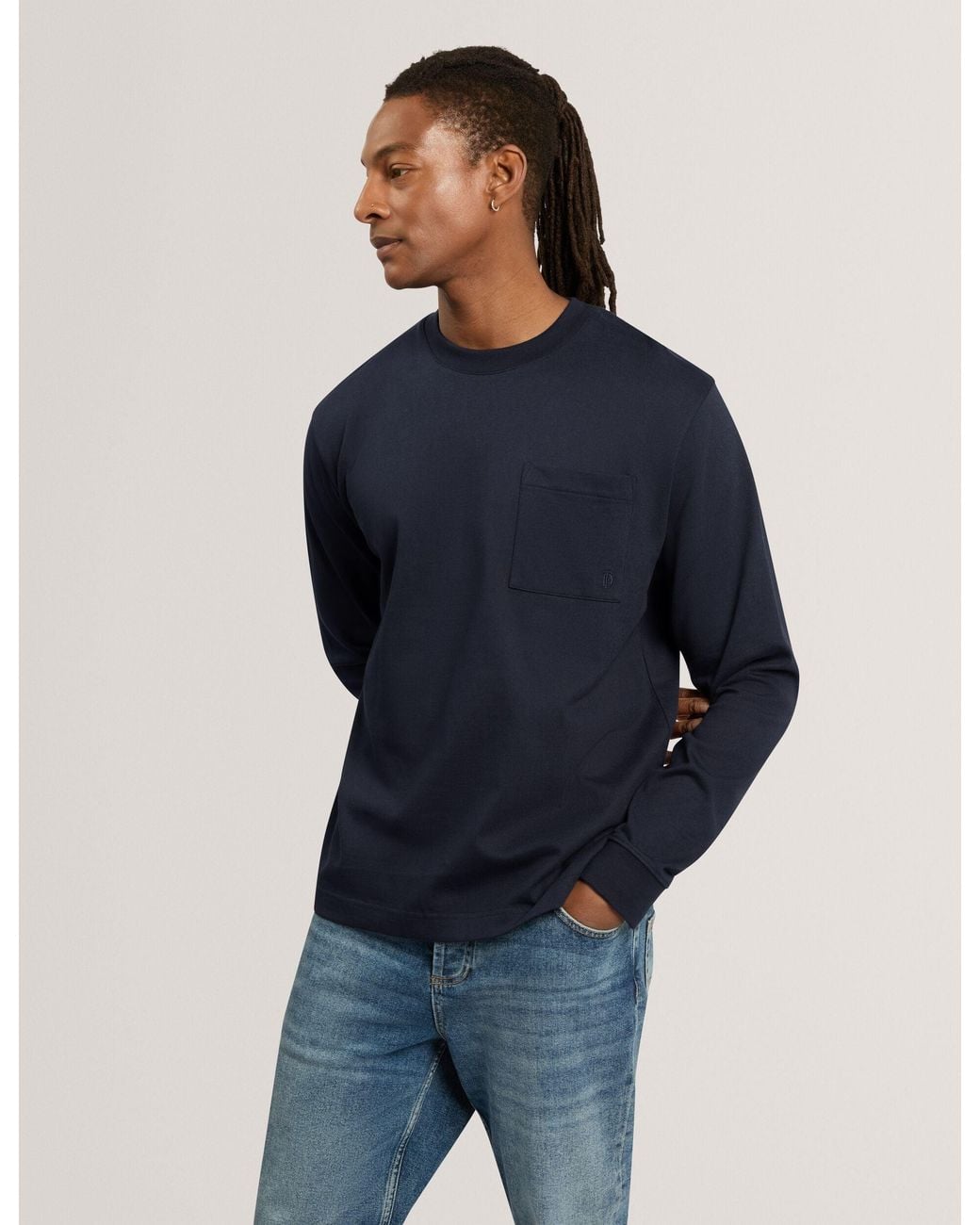 Ted Baker Blue Stathum Long Sleeve Relaxed Cotton T-Shirt for men