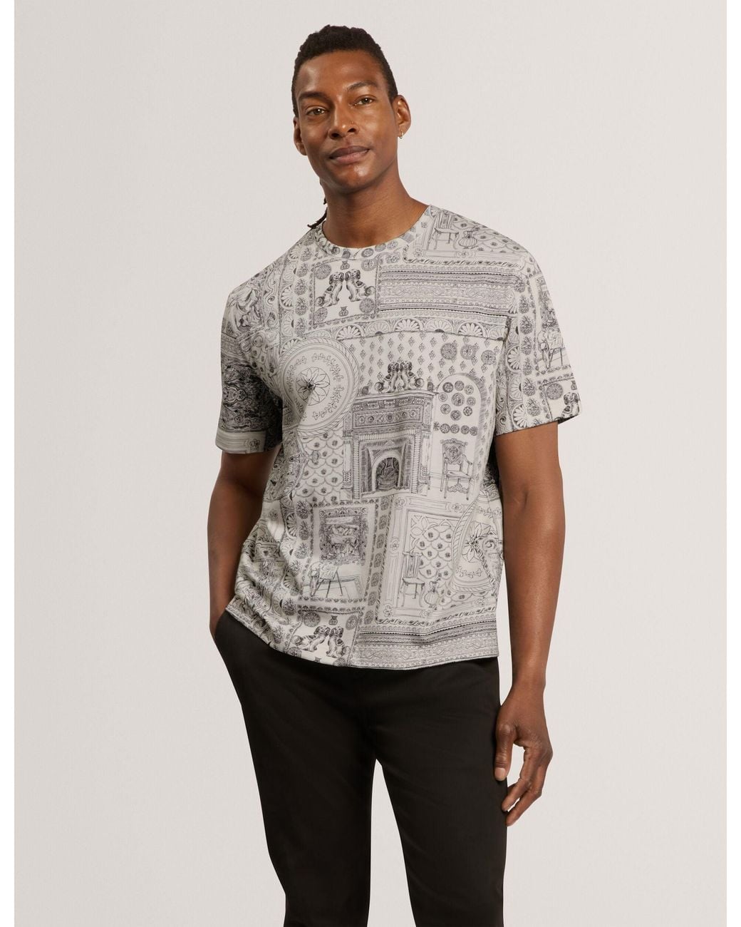 Ted Baker Gray Bondss Relaxed Short Sleeve Cotton T-Shirt for men