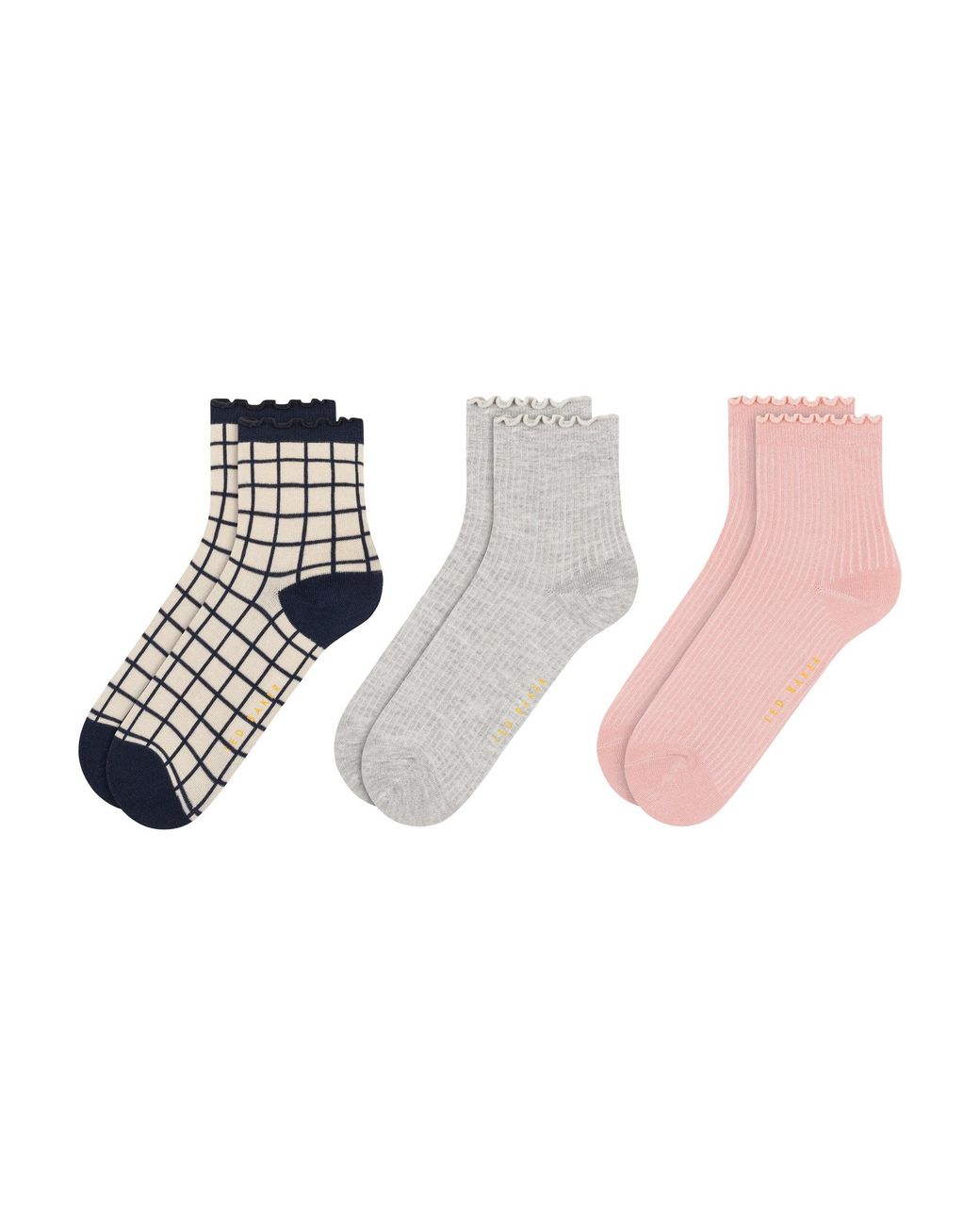 Ted Baker Blue 3 Pack Mixed Ruffled Ankle Socks
