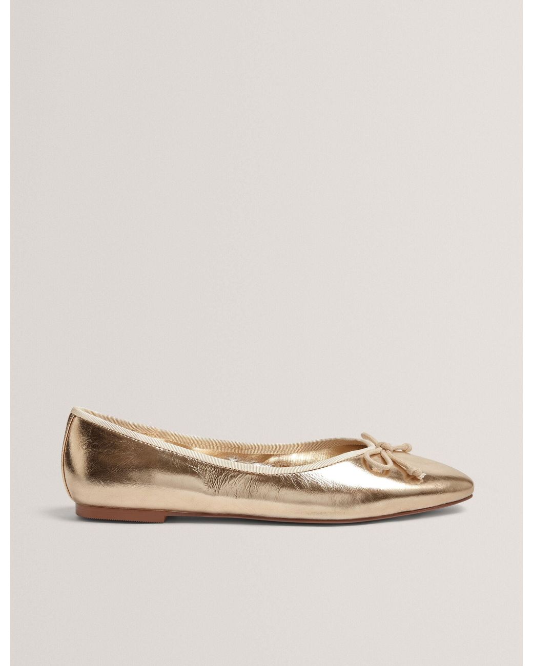 Ted Baker Natural Balleri Metallic Leather Bow Ballet Flats